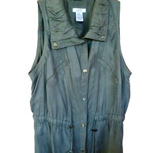 Cache Olive Green Vest Tie Waist Snap Closure Collared Size Medium